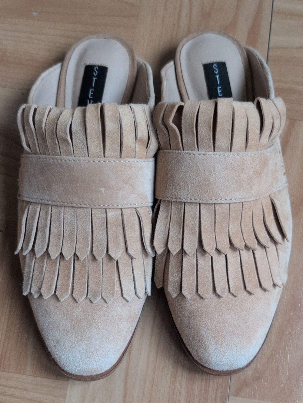 Steve Madden Beige Suede Fringe Mule Clogs